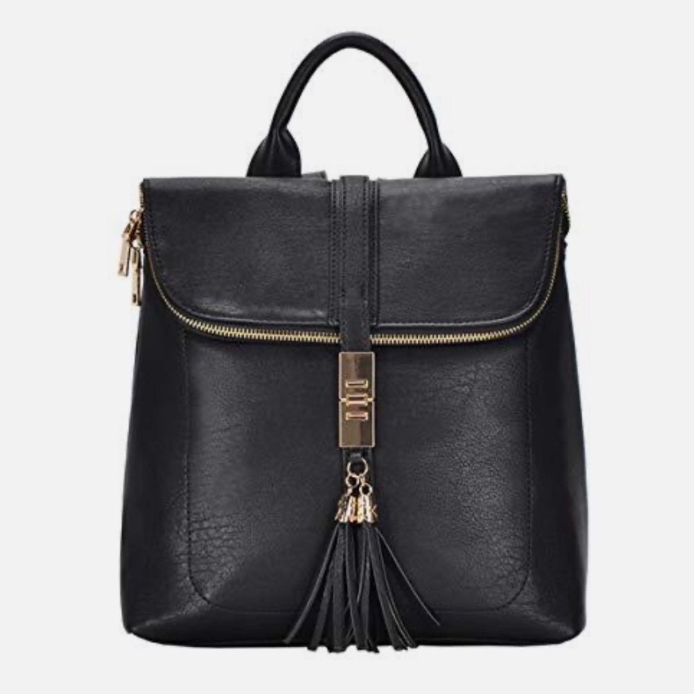 Miztique Black Diana Vegan Leather Backpack Tassel Gold Hardware Large Travel